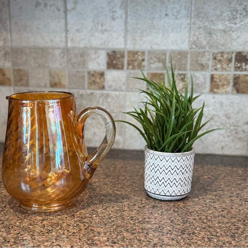 Please Read Description - Vintage Glass Pitcher 64 oz Pink/Amber, Hand Made